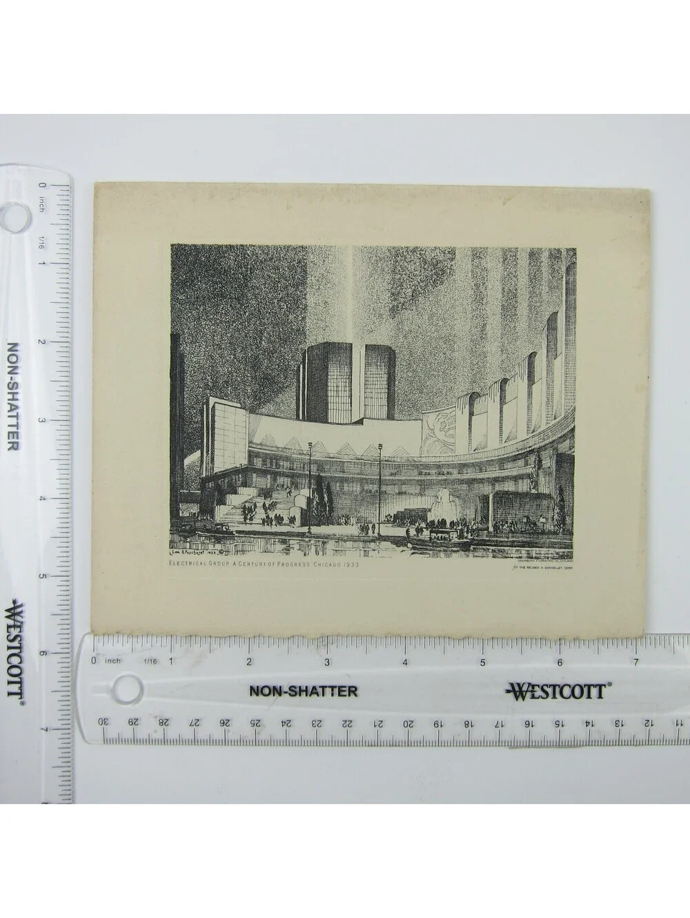 Leon Rene Pescheret Etching Vintage 1933 Chicago World's Fair Electrical Group